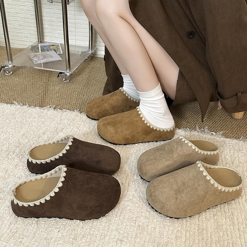 Boken Slippers Women's Outerwear 2025 New Autumn Super Fire Retro Versatile Lazy One Pedal Lace Bag Head Half Drag