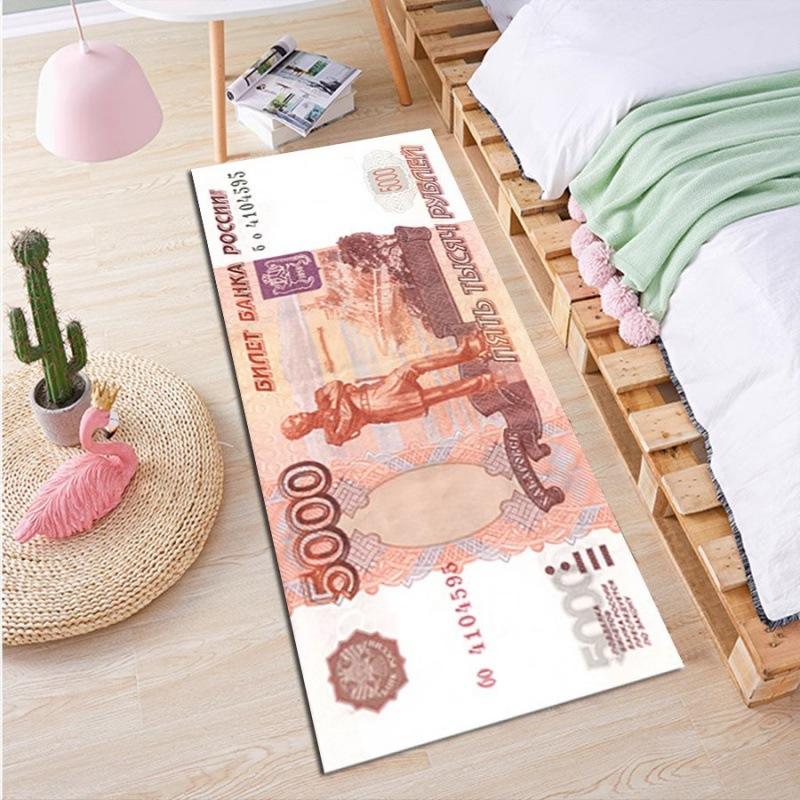 24"x63" Currency Print Non-Slip Runner Rug - Machine Washable Rubberback Hallway Mat, Modern Geometric Floor Carpet for Kitchen/Bedroom/Entryway