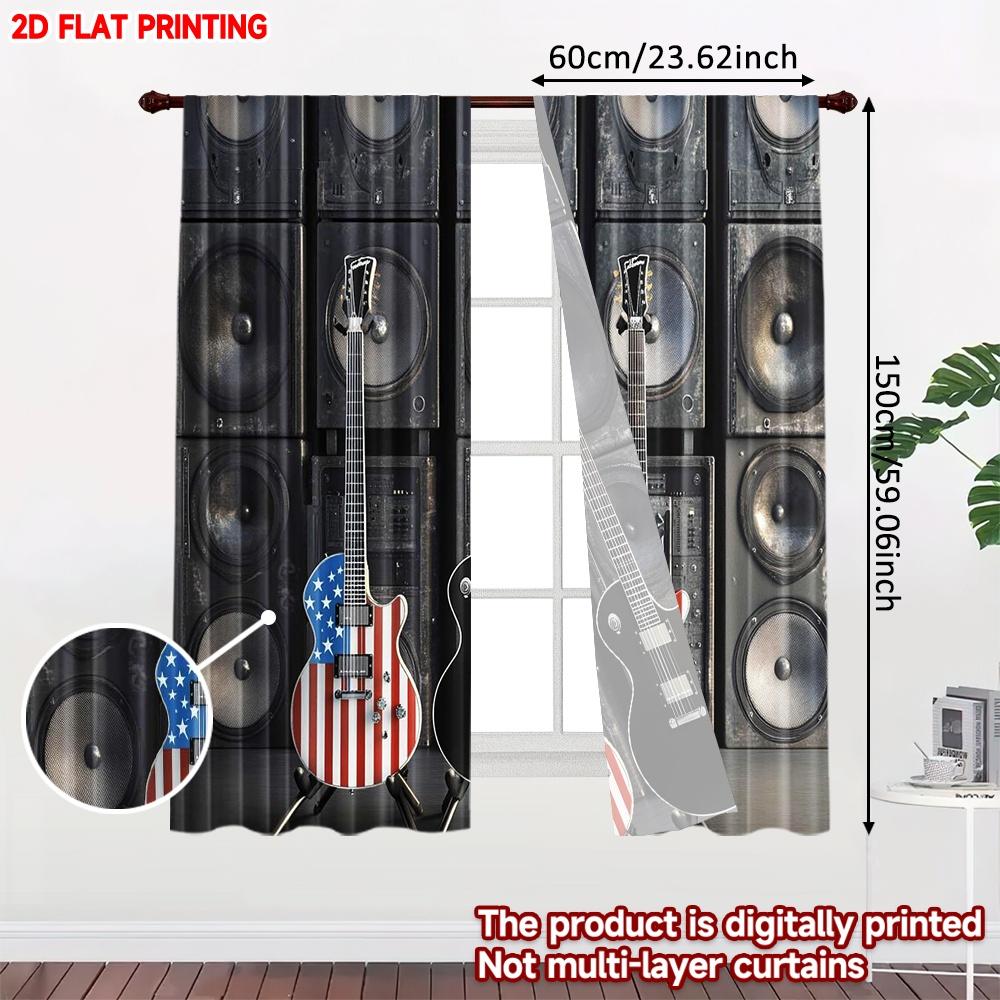 2D flat printing 2pcs Scene Curtains American Flag Guitars Display Digital Printed Polyester Drapes Festive Curtains Use for