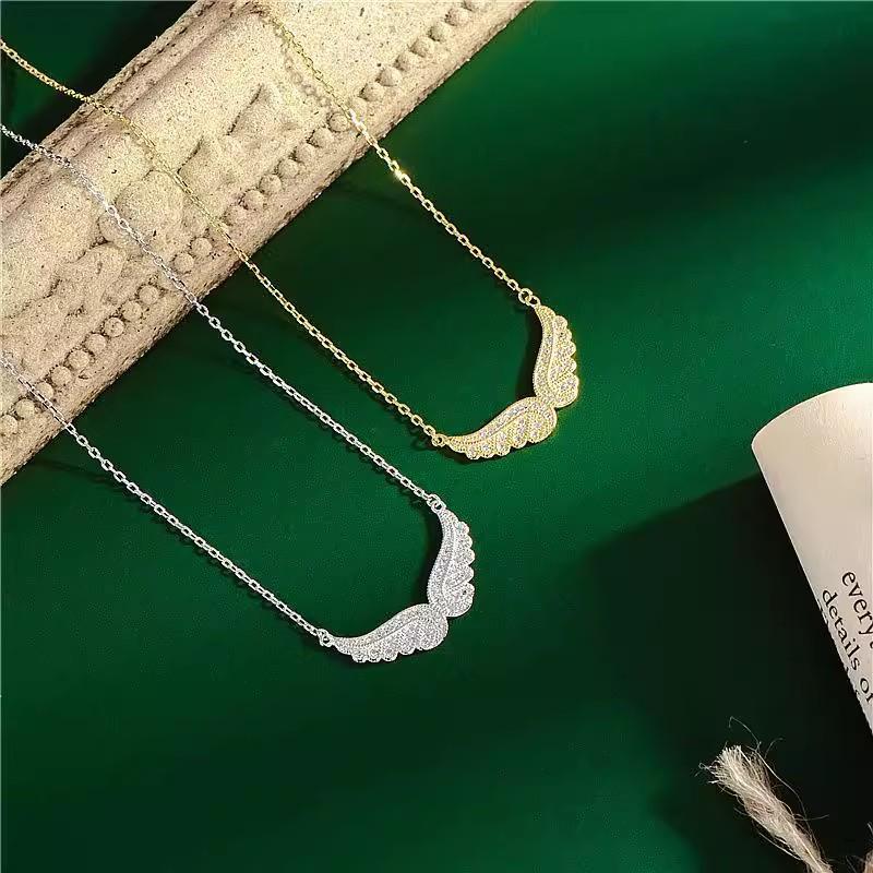 Mode Neu 925 Sterling Silber Funkelnder Cz Zirkon Engel Flügel Anhänger Halskette für Beste Freunde Geschenke Schmuck