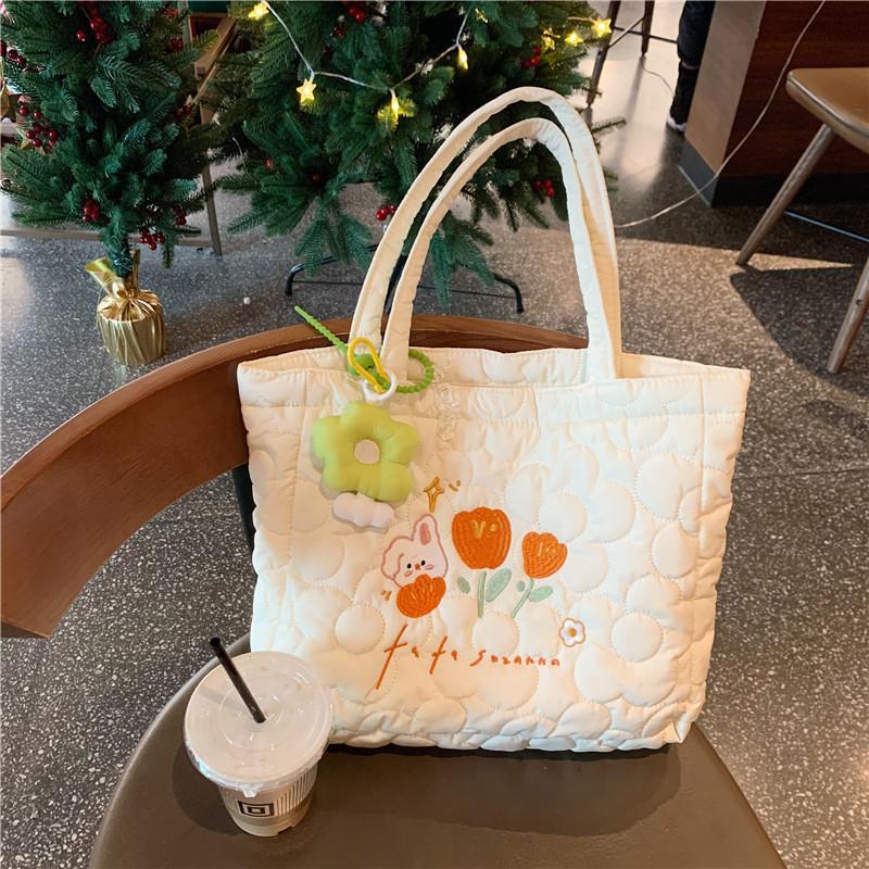 Trendy Polyester Tote Bag With Cute Embroidery Ideal For Daily Use And School