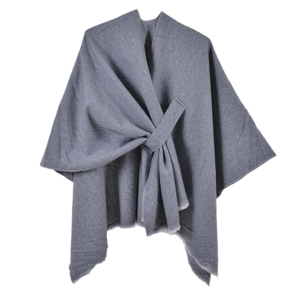 Women's Reversible Thickened Imitation Cashmere Shawl Cape Poncho Scarf