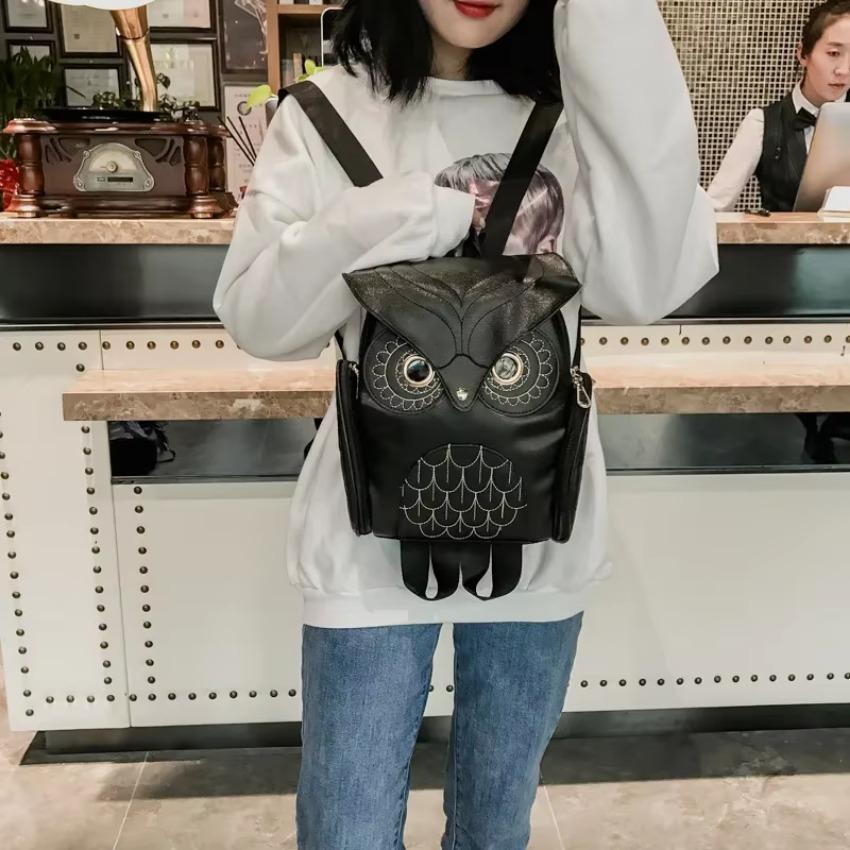 1 Pcs Owl Shape Embossed Shoulder Backpack Bags Satchel Travel Bag Fashion Womens' PU Casual