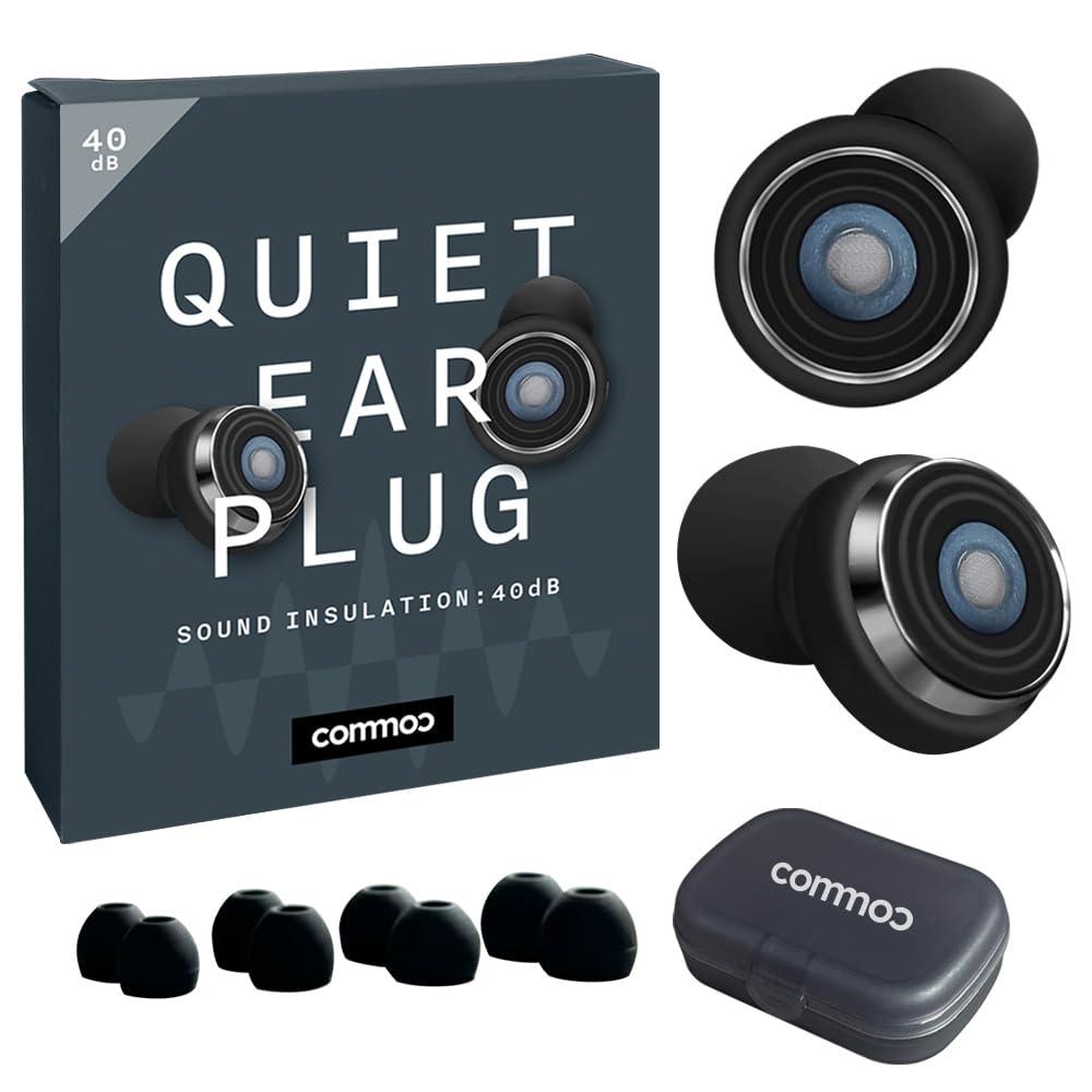 

commoc Quiet Sleep Earplugs for Reduces and One Size Fits Earplugs, High-Performance Children, Snoring, Noise, Sleep, 40db/20db (Black, Most)