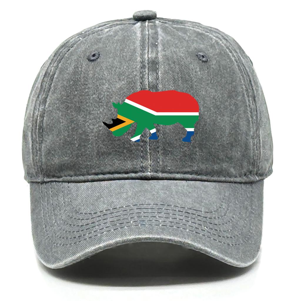 African Elephant Flags Print Adjustable Caps Rhinoceros Flags Washed Cotton Trucker Hat Inelastic Cotton Snapback Sun Hat