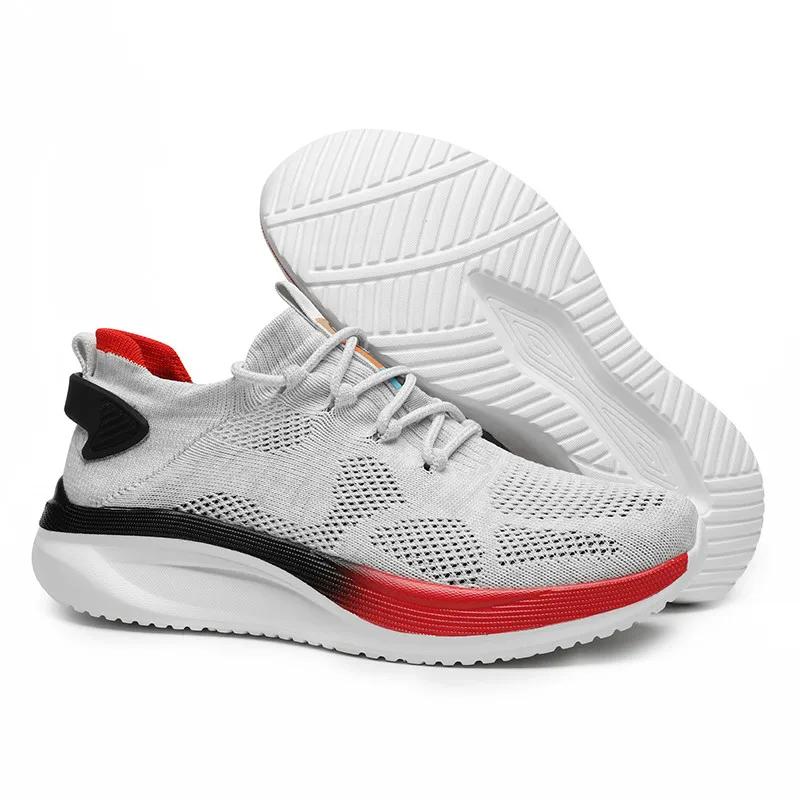 Trendy Grey Light Casual Sneakers Men Shoes Comfortable Socks Running Shoes Low Cut Breathable Mesh Large Size 46 Man Sneakers
