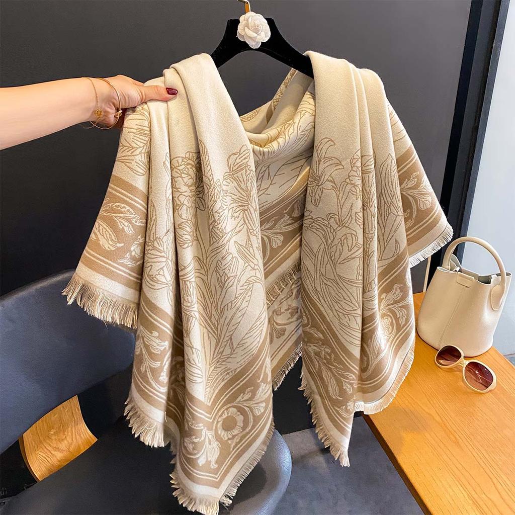 Women Winter Wrap Scarf Double-Sided Imitation Cashmere Fashion Shawl Wrap Vintage Thick Bufanda Blanket Large Square Scarf