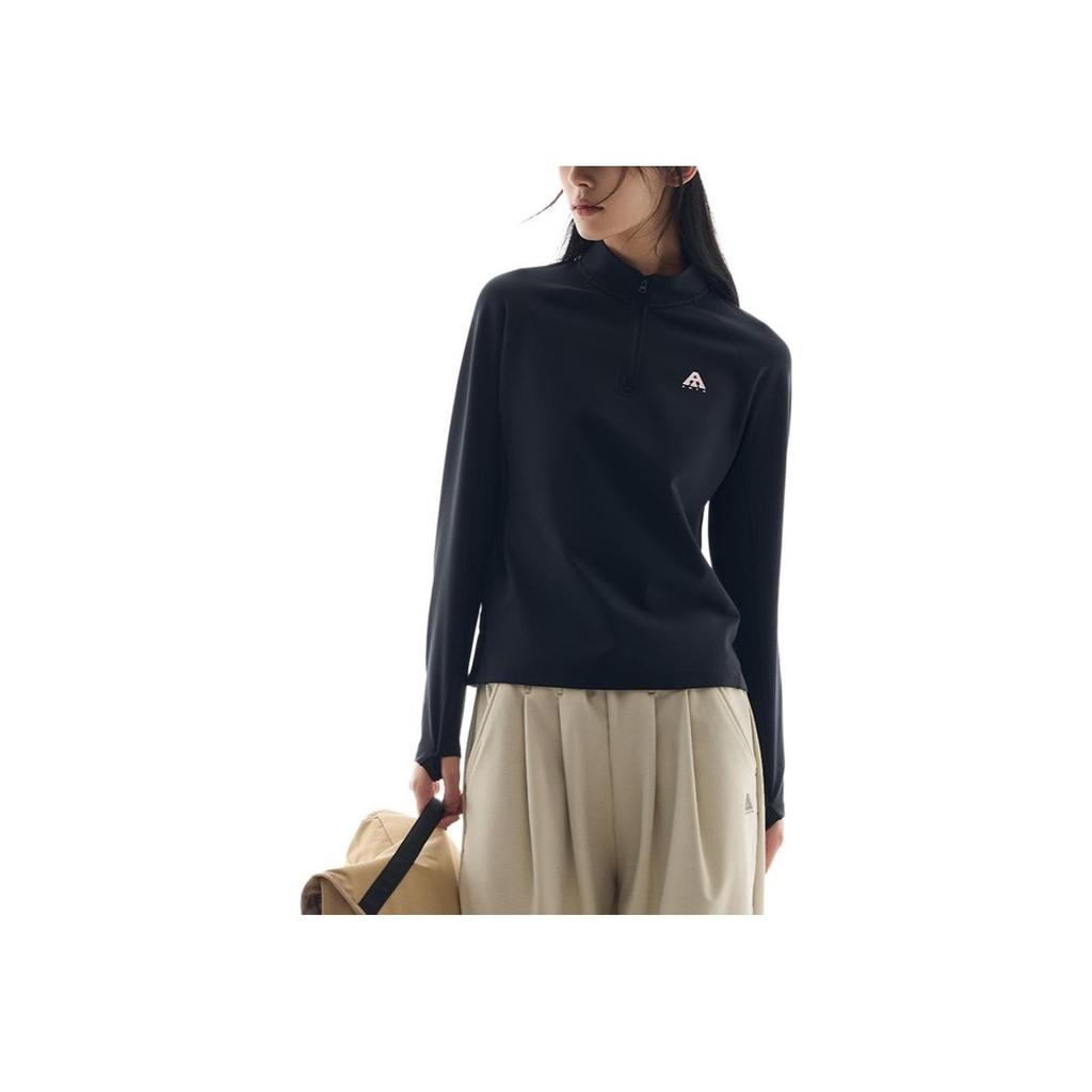 Anta Comfortable Casual Solid Color Fitted Pullover Knit Sweater Women tops Black 962447402-5