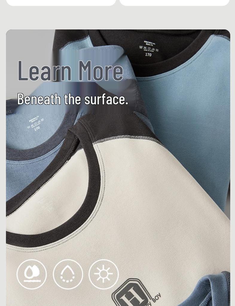 Teen Boys' Warm Cotton Wool Underwear Set - Autumn/Winter Base Layer Top & Trousers