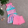 New Girls' Fish Scale Gradient One-Piece Swimsuit with Skirt for Children