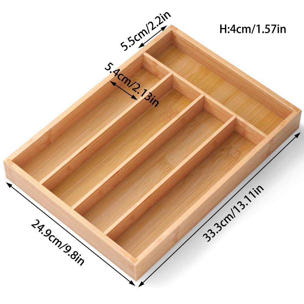 Five-Grid Design Bamboo Silverware Organizer Simple Elegant Kitchen Drawer Organizer Multi-purpose Western Style