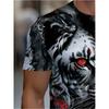 Men's Abstract Ink Lion 3D Printed T-Shirt Cool Red Eyes Animal Graphic Tee Casual White Short Sleeve Crewneck Top Hip Hop Streetwear Summer Clothing