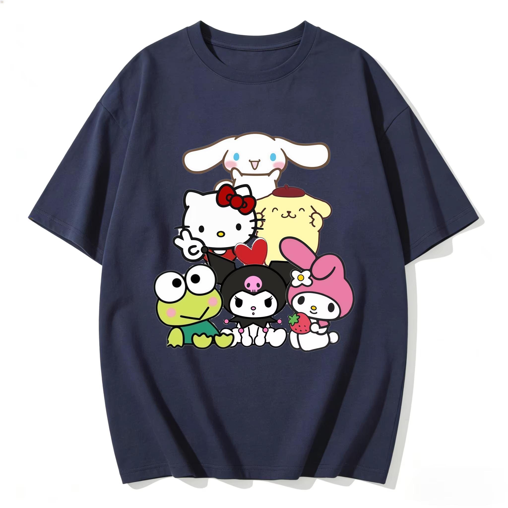 

2026 new Summer Cute HelloKitty TShirts Soft Cotton Short Sleeve Tees for Parents Kids Breathable Casual Daily Outfit Tops S