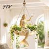 Decorative Succulents Holder for Balcony Ballet Dancer & Mermaid Hanging Planter, Resin Shell-Shaped Flower Pot with Metal Chains, Stylish Decor Patio