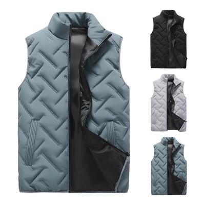 Men Vest Coat Stand Collar Sleeveless Zipper Closure Winter Vest Outwear with Pockets