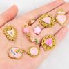 2pcs Stainless Steel Charms Retro Pink Enamel Rose Flower Heart Necklace Charm for DIY Earring Jewelry Making Pendant Supplies