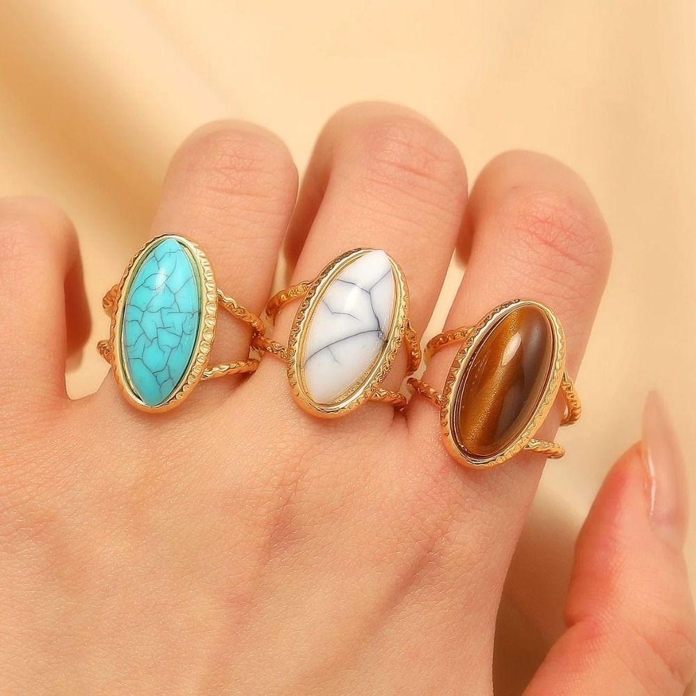 Geometric Geometric Open Ring Opal Wide Finger Buckle Vintage Turquoise Metal Ring  Men