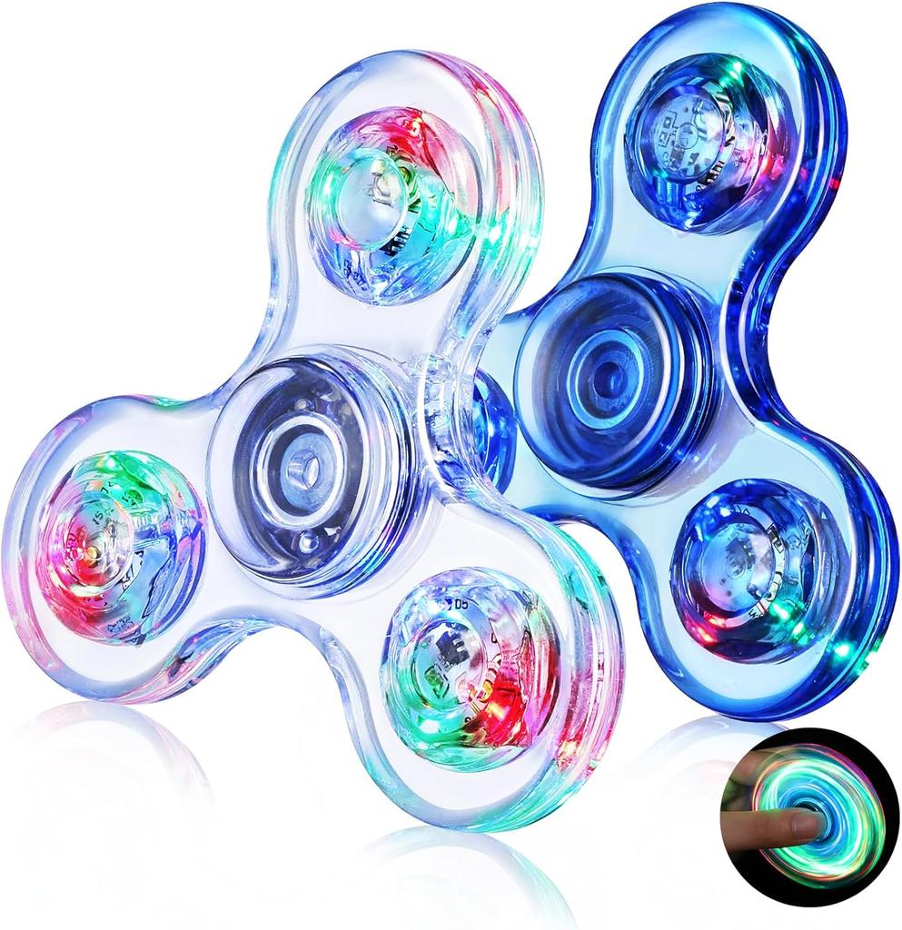 Gigilli Fidget Spinner Zestaw 2 szt., Upominki na przyjęcie LED Light Fidget Spinner Zabawka dla dzieci, Redukcja stresu, Zabawka sensoryczna przeciwlękowa, Ciemnoniebieski i Zielony