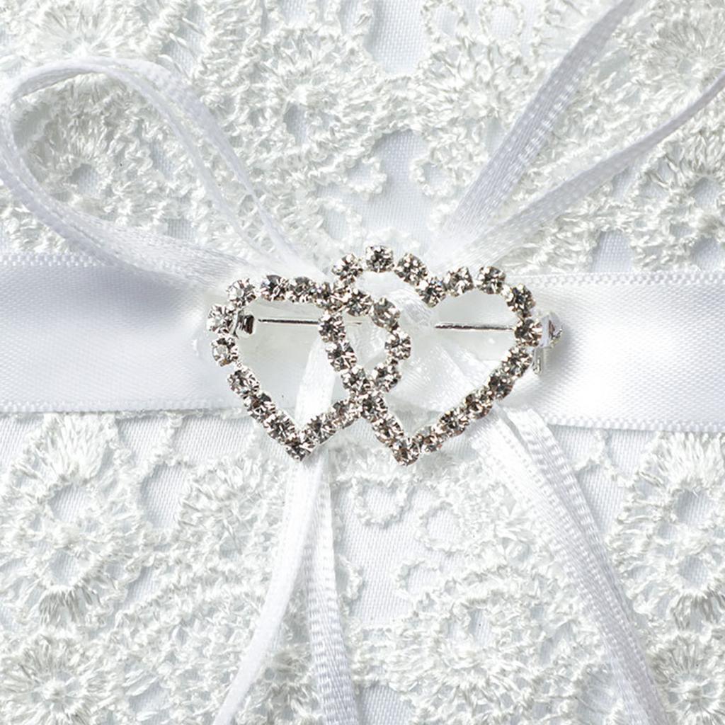 Rings Pillow Western Wedding Props Bowknot Double Heart Rings Cushion Bridal Wedding Rings Holder Engagement Supplies