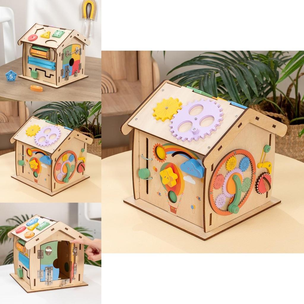 Wooden Busy House Toy For Kids With Educational Activities And Multifunctional Puzzle
