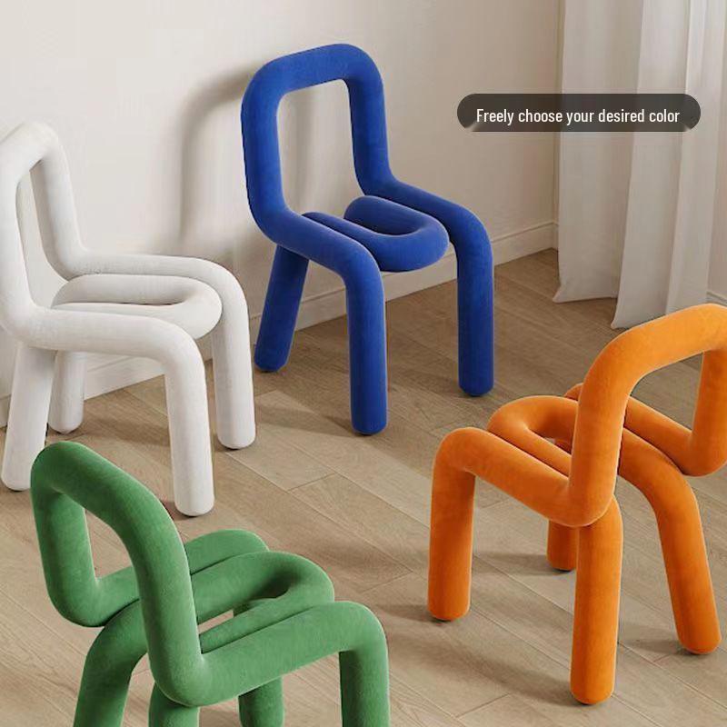 Creative Designer Vanity Chair with Backrest for Bedroom, Bold and Irregular Shape Leisure Stool