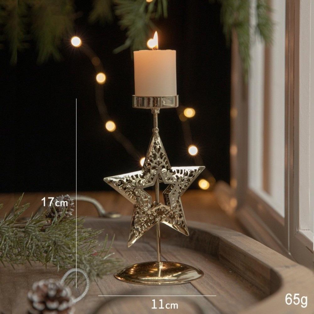Gifts Gold Christmas Candle Holder Hollow Out Iron Candlestick Stand Christmas Tree Candle Stand Window Decor