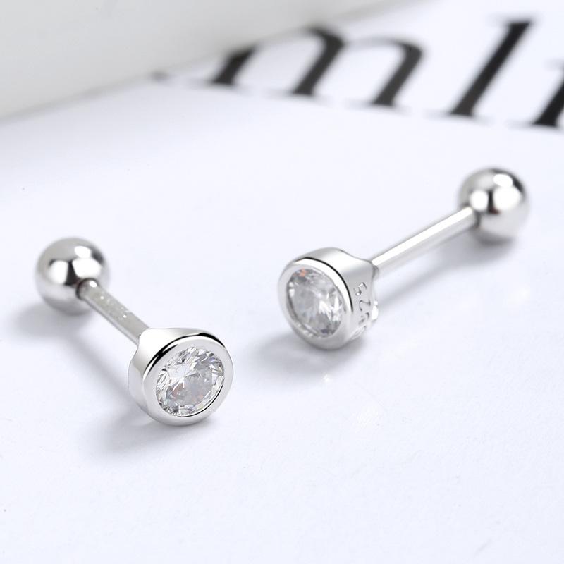 Copper zircon round bead threaded stud earrings, women's screw twist-off stud earrings, simple and fashion
