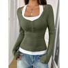 New Women's Blouses T-shirt Spring Fall Fashion Slim Halter Neck Fake Two-piece Stretch Long-sleeve Top Women Casual Clothing