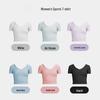 Damen V-Ausschnitt U-Rücken Nylon Yoga T-Shirt – Kurzarm, Sexy Enganliegend, Schönes Rückendesign