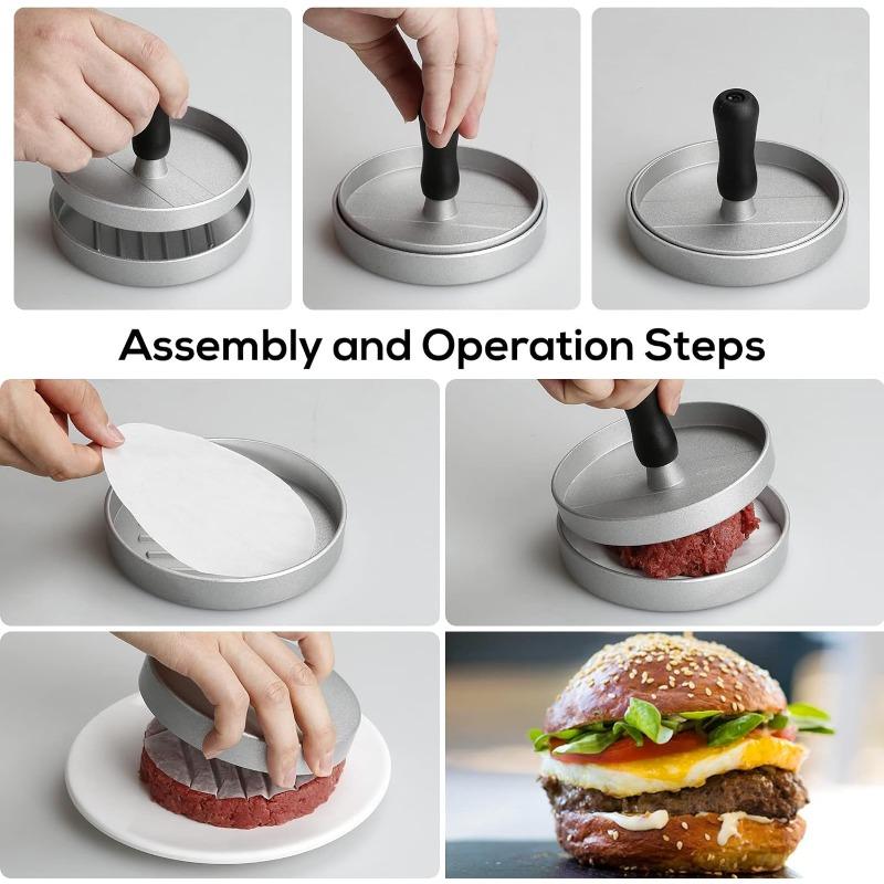 Hamburger Patty Press Stainless Steel with Waxed Paper Non-Stick Stuffed Hamburger Patty Beef Patty Press Kitchen Accessories