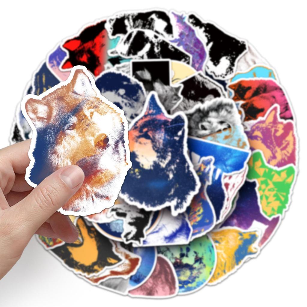 Cute Wolf & Cartoon Animal Stickers - 50 Waterproof Sheets for Kids' Diary, Planner, Laptop, and Suitcase Decoration