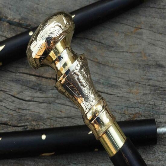 Antique Style Victorian Vintage Designer Brass Handle Cane Wooden Walking Stick