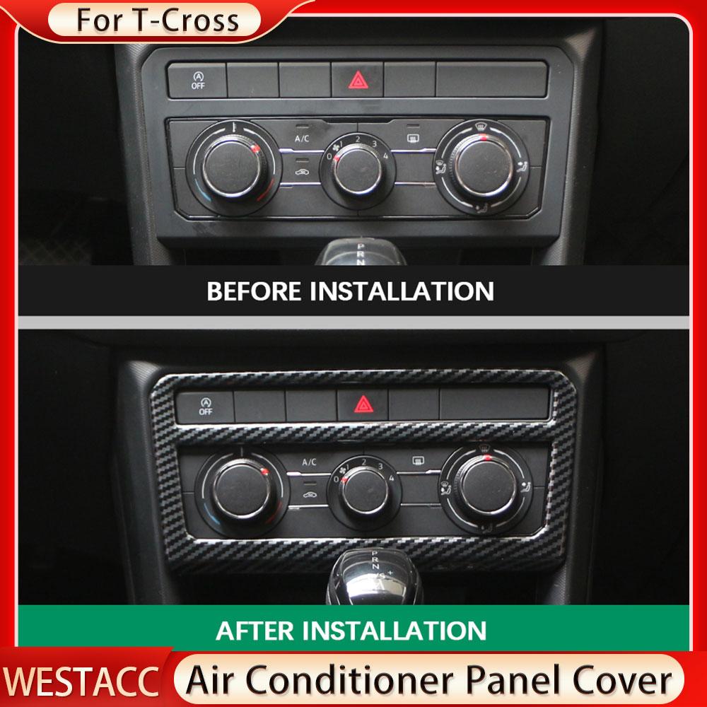 Carbon Fiber Car Air Cinditioner Button AC Knob Panel Cover Sticker Trim for Volkswagen VW T-Cross Tcross 2018-2023