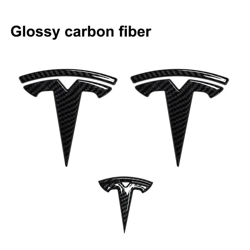 ZFX1 3pcs Car Front Rear Emblem Sticker Black for Tesla Model 3 Model Y Tail Box Auto Steering Wheel Decoration Modified Accessories