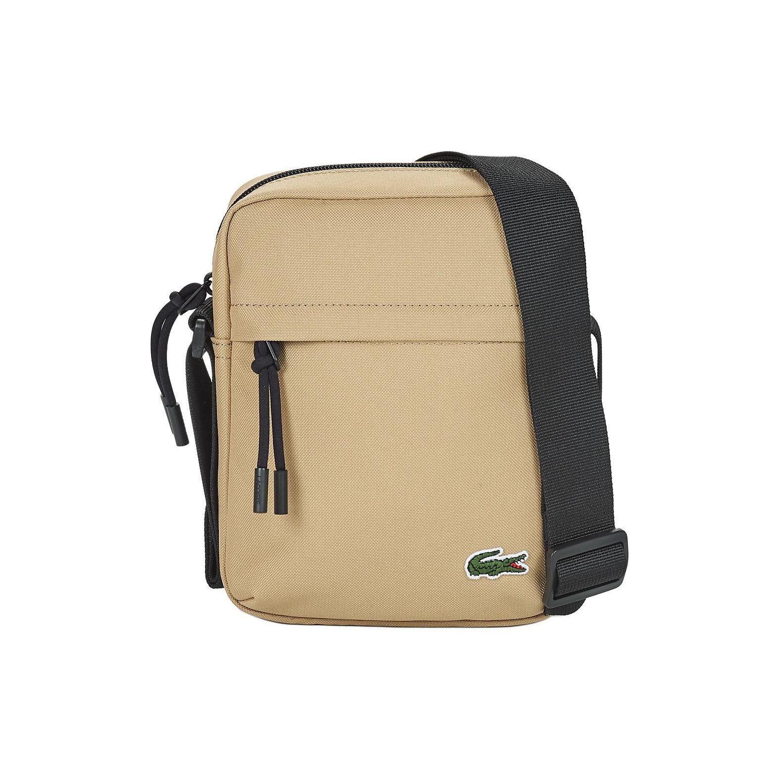 Lacoste Logo Patch Decorated Zipper Closure Fabric Shoulder Crossbody Bag Men bags Khaki NH4102NEC87 Khaki