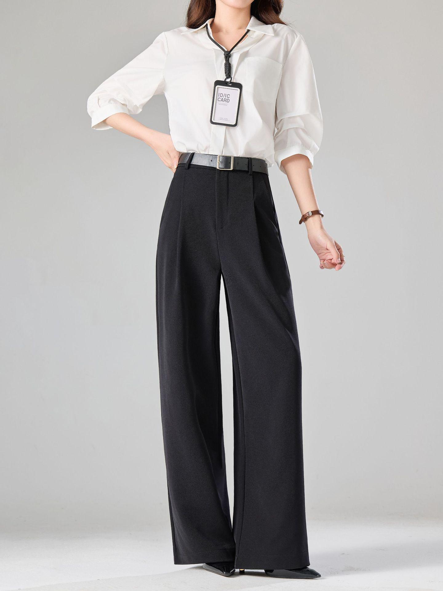 An Chen Black Wide-Leg Slimming Pants: Unisex Casual Drape Suit for Spring & Autumn. S