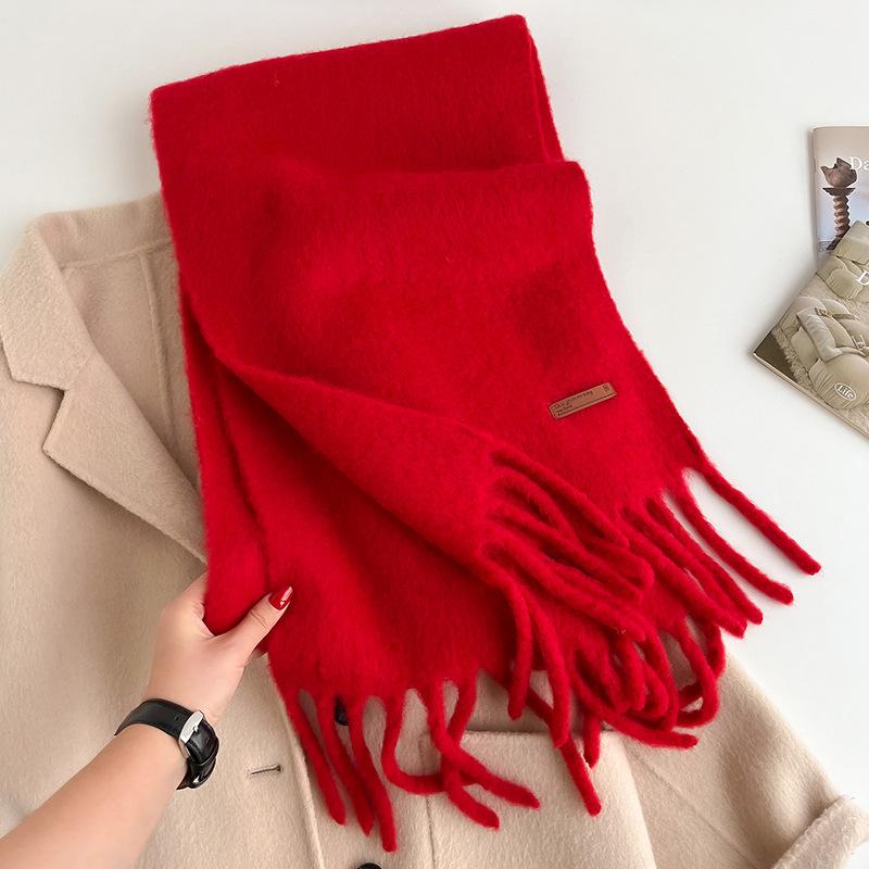 Woolen solid color wool blended scarf women's autumn and winter scarf macaron color thickened braid fringed shawl