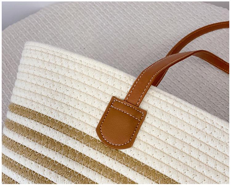 Stylish Large Capacity Striped Woven Beach Tote with Custom Logo