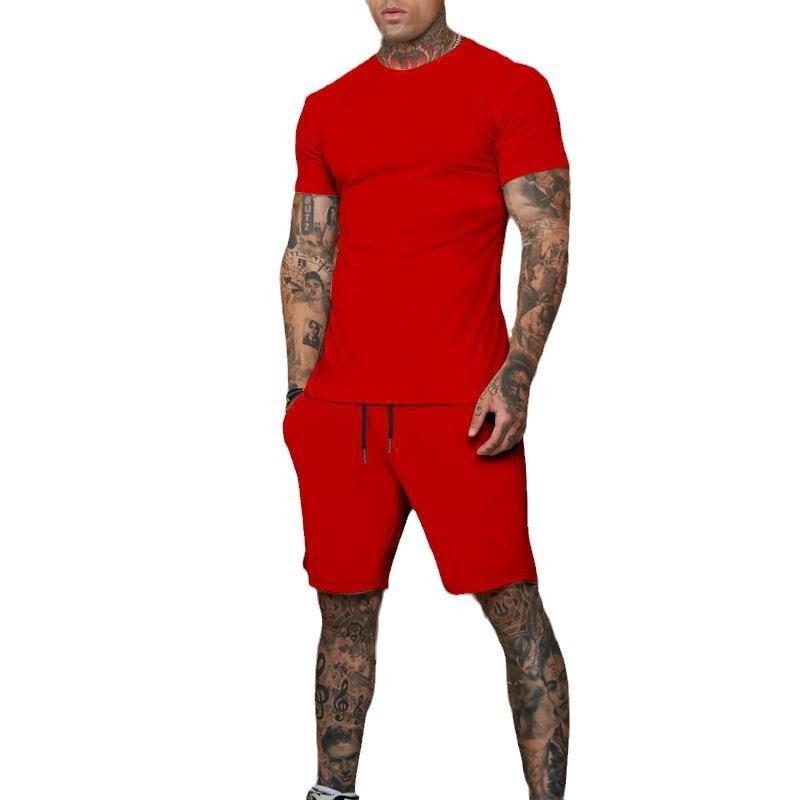 Mens Quick-Dry Athletic 2-Piece Set: Short Sleeve T-Shirt 5-Shorts Running Gym Workout