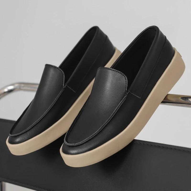 Le Fu Shoes Men Thick Soled Black Shoes Comfortable Slip on Classic Office Dress Casual Walking Shoe 2025 New Edition Skateboard