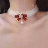 Bohemian Snowflake Pearl Necklace Bowknot Pendant Clavicle Chain Christmas Bows Collarbone Chain for Women Girls