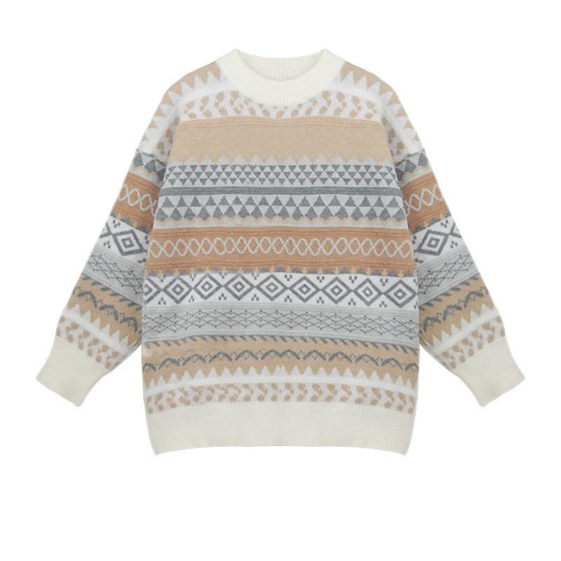 Women's Round Neck Pullover Sweater – Korean Style Retro Long Sleeve Jacket, Autumn/Winter 2020, Loose Fit.