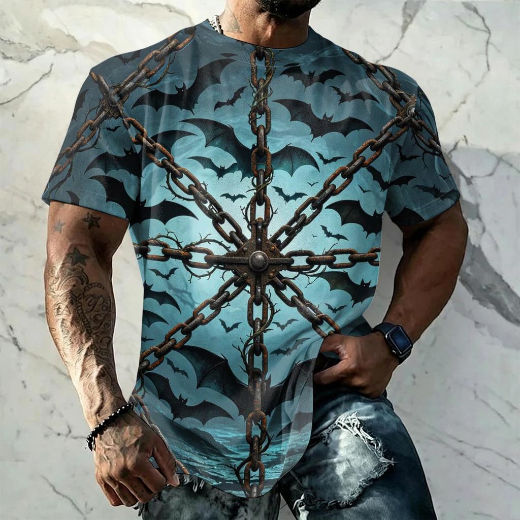 Men's Halloween Print Vintage Texture Short Sleeve T Shirt Loose Breathable Summer Sports Streetwear Casual Everyday Top