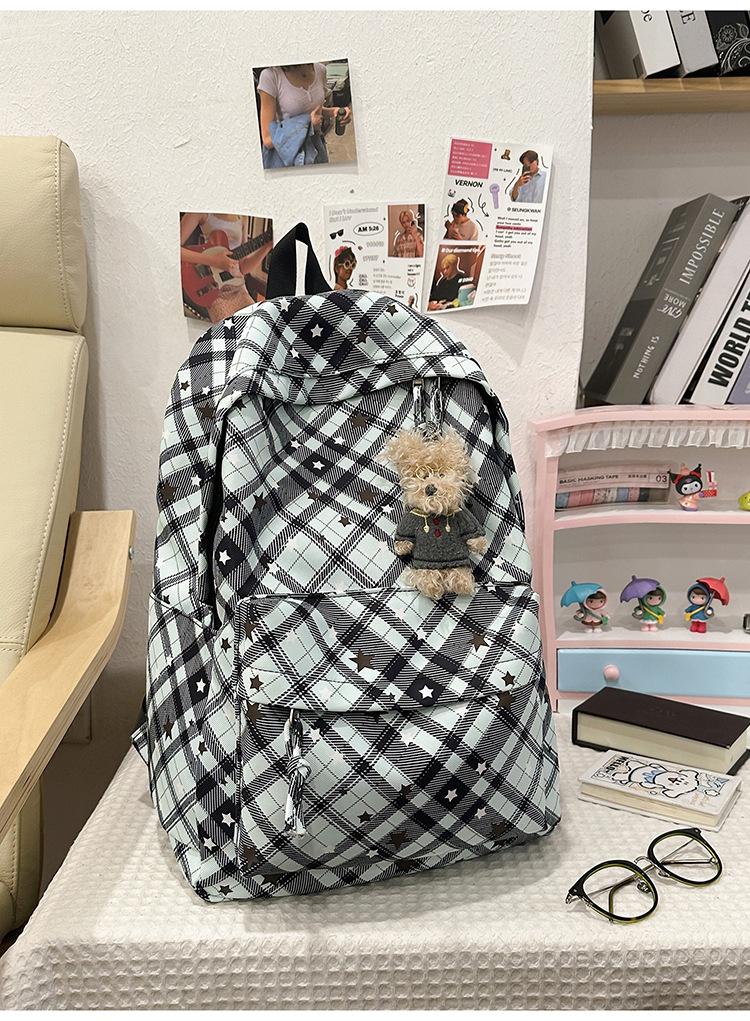 Schoolbag high value plaid star backpack women commuter leisure large capacity schoolbag light travel trend versatile backpack