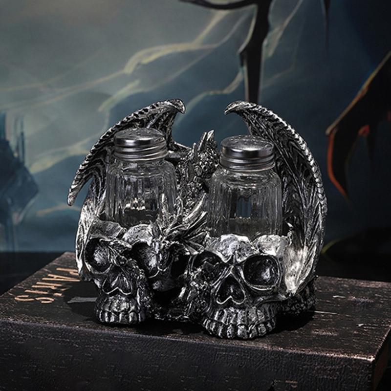 Decorative Skull Seasoning Box Rack Unique Beverage Stand Kitchen Accessory Seasoning Box Holder Resin Texture for Home