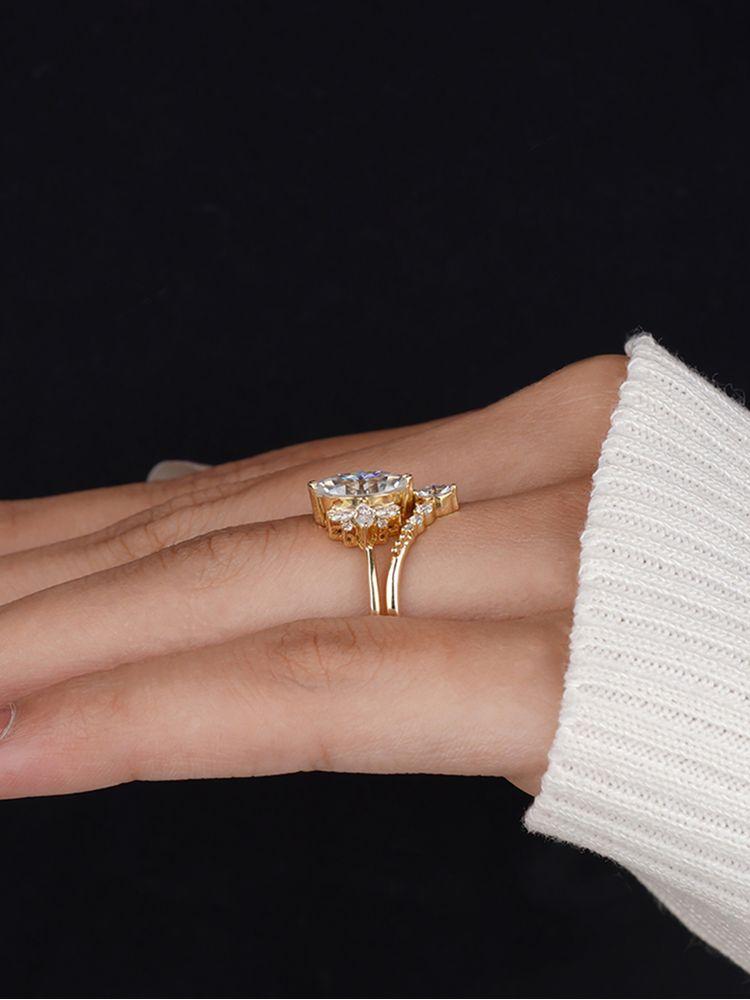 925 Silver Brilliant Luxury Marquise Zircon Ring Set For Women Engagement Wedding Fashion High Quality Fine Jewelry