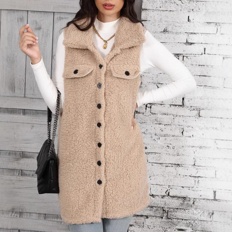 Women's Fuzzy Fleece Vest Casual Warm Lapel Button Down Sherpa Vest Jacket for Fall Winter Sleeveless Coat Comfortable Cardigan Outerwear for Women
