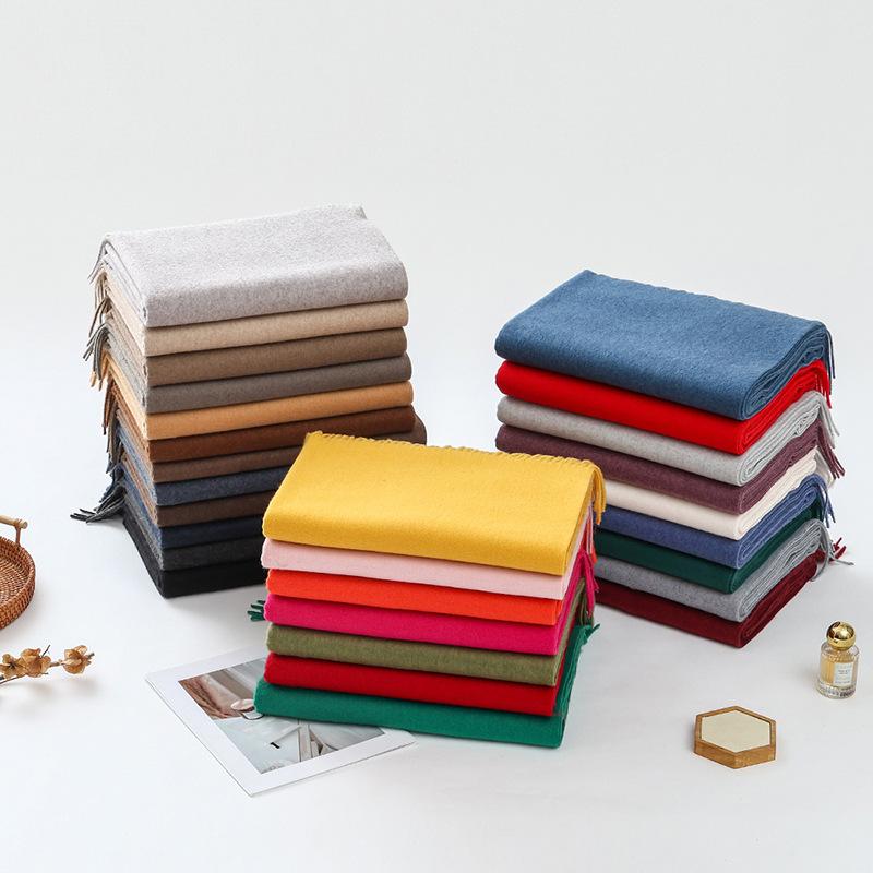 Wool Scarf Women's Winter Korean Style Thickened Warm Solid Color Scarf Shawl High End Versatile Cashmere Scarf