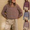 Crew Neck Women'S Knitted Versatile Fashion Autumn And Winter Striped Knitted Sweater Contrasting Color Loose Sweater