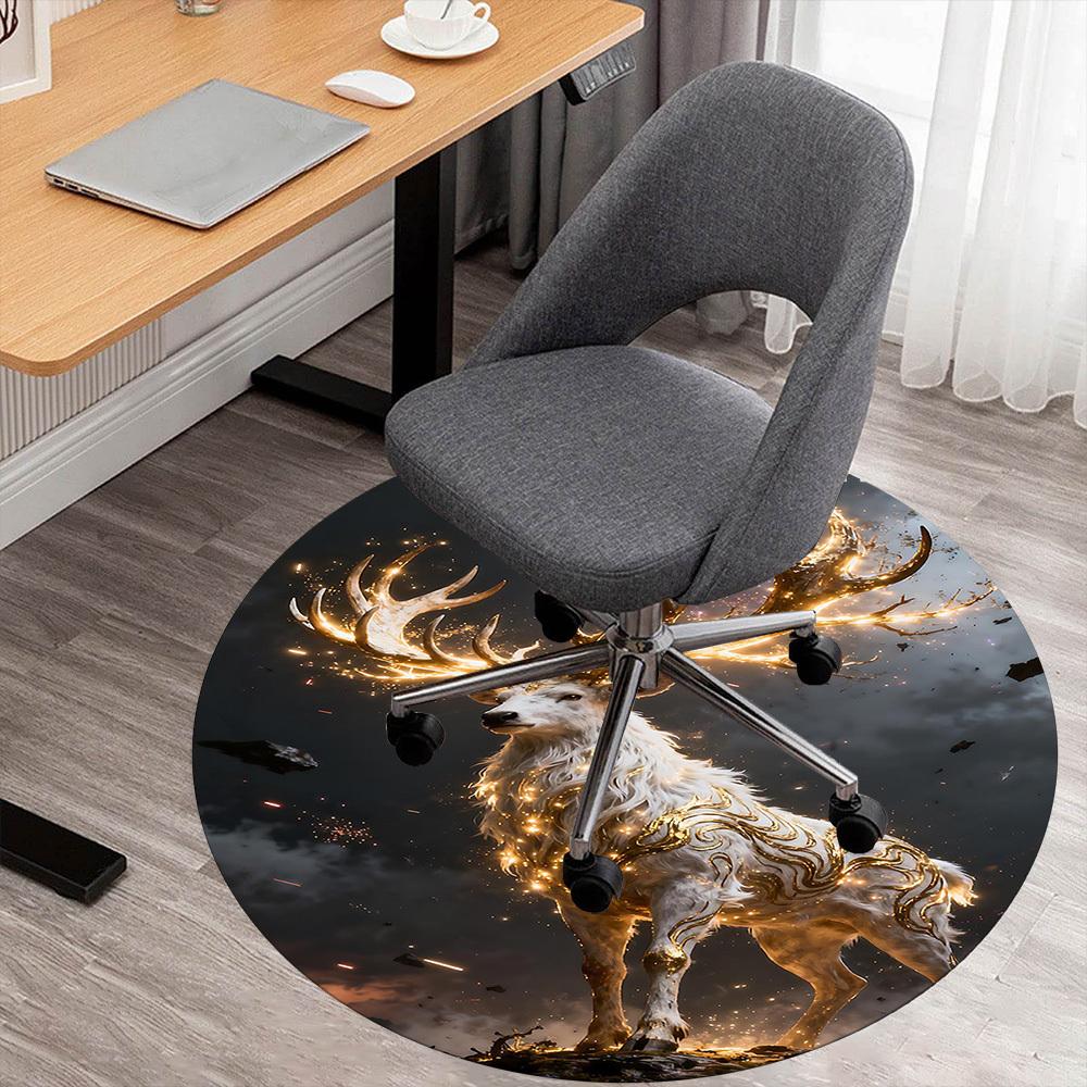 

1pc Enchanted Deer Fantasy Round Chair mat office Area Rug - Non-Slip, Floor Mat for Office, Bedroom, and Indoor Decor p127023 80cm by 80cm